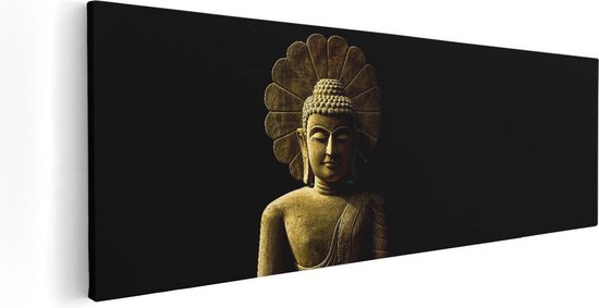 Artaza Canvas Schilderij Gouden Boeddha Beeld In Meditatie  - 60x20 - Foto Op Canvas - Canvas Print