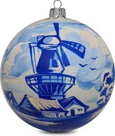 Fairy Glass - Delfts Blauw Molen - Handbeschilderde Kerstbal - Mond geblazen glas - Vintage - Unique - Cadeau - Kerst- 8 cm