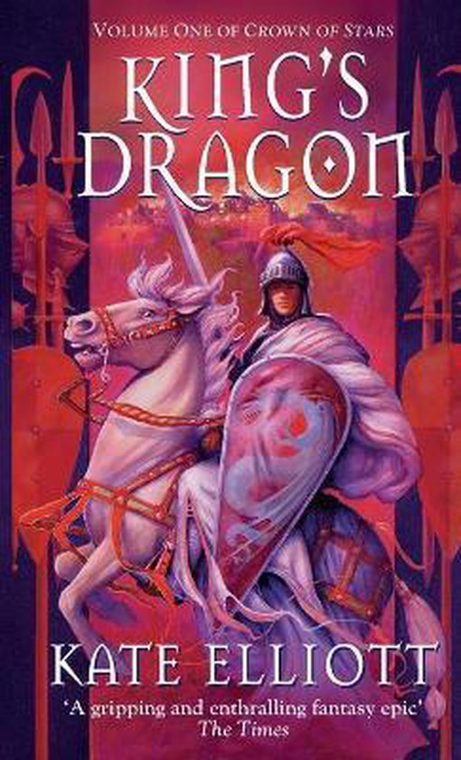 Boekomslag van King's Dragon: Een ridder te paard met een schild en helm, met de tekst "King's Dragon" en de naam van de auteur.