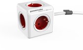 DesignNest PowerCube Extended 3 meter kabel - wit/rood - 5 stopcontacten Type F - stekkerdoos - stekkerblok