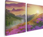 Artaza Canvas Schilderij Tweeluik Lavendel Bloemen In De Bergen - Abstract - 120x80 - Foto Op Canvas - Canvas Print