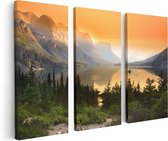 Artaza - Triptyque de peinture sur toile - Montagnes avec un lac dans le parc national des Glaciers - 120x80 - Photo sur toile - Impression sur toile