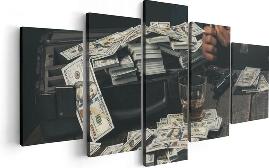 Artaza Canvas Schilderij Vijfluik Dollar Geld Briefjes Op Tafel Van De Maffia - 100x50 - Foto Op Canvas - Canvas Print