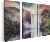 Artaza Canvas Schilderij Drieluik Waterval Met Een Weerspiegeling In Het Water - 120x80 - Foto Op Canvas - Canvas Print