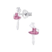 Joy|S - Zilveren ballerina ballet danseres oorbellen 6 x 12 mm roze kristal