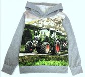 grijze jongens hoedie met capuchon groene stoere tractor 98/104