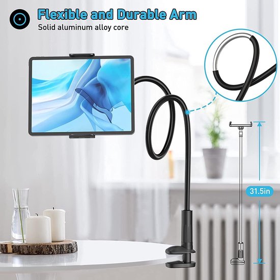 Eabdice Houder voor Tabletbed, 360° Flexibele Zwanenhals Tablethouder, Flexibele Multi-Hoek-Standaard, Vast voor Tablets, Mobiele Telefoons, Computers