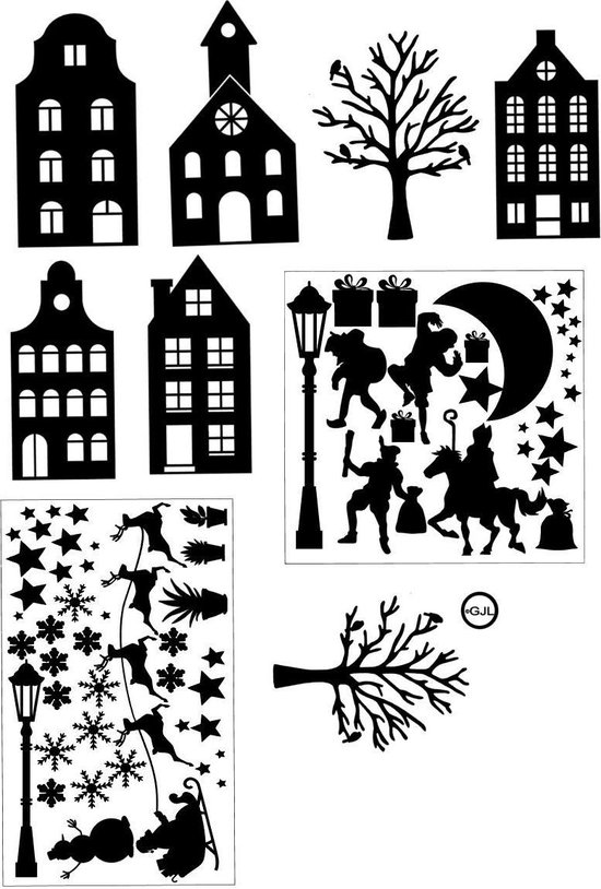 Statische herbruikbare raam Stickers Sinterklaas en Kerst - Feest - Decoratief - Feestdagen - December