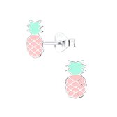 Joy|S - Zilveren ananas oorbellen - roze/ turquoise - kinderoorbellen