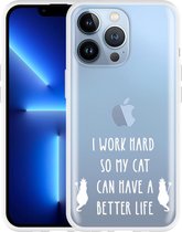 Cazy Hoesje geschikt voor iPhone 13 Pro - Royalty Cat Wit