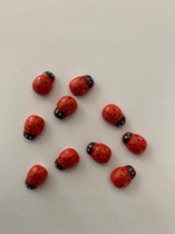 Gelukspoppetjes - lieveheersbeestjes - 10 stuks - rood - hout - weggevertje - versiering