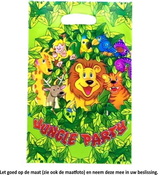 10 sacs de fête transparents Jungle Party 16,5 x 25 cm - Sacs cadeaux en plastique cellophane - Sacs à bonbons - Sacs à biscuits - Cookie - Cookie - Lion - Animaux - Girafe - Singe - Oiseaux - Serpent - 4You Webventures