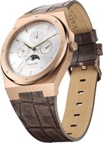 Valuchi Heren Lunar Calendar Roestvrijstaal Maanstand Horloge - Leer Rosé Goud Wit