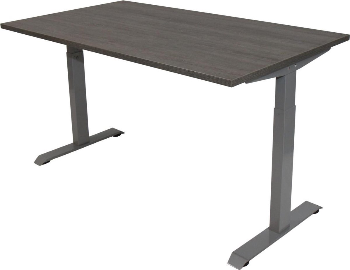 OrangeLabel Desk met grijs onderstel en blad Logan Eik in de maat 120x80. Instelbaar van 62-84cm
