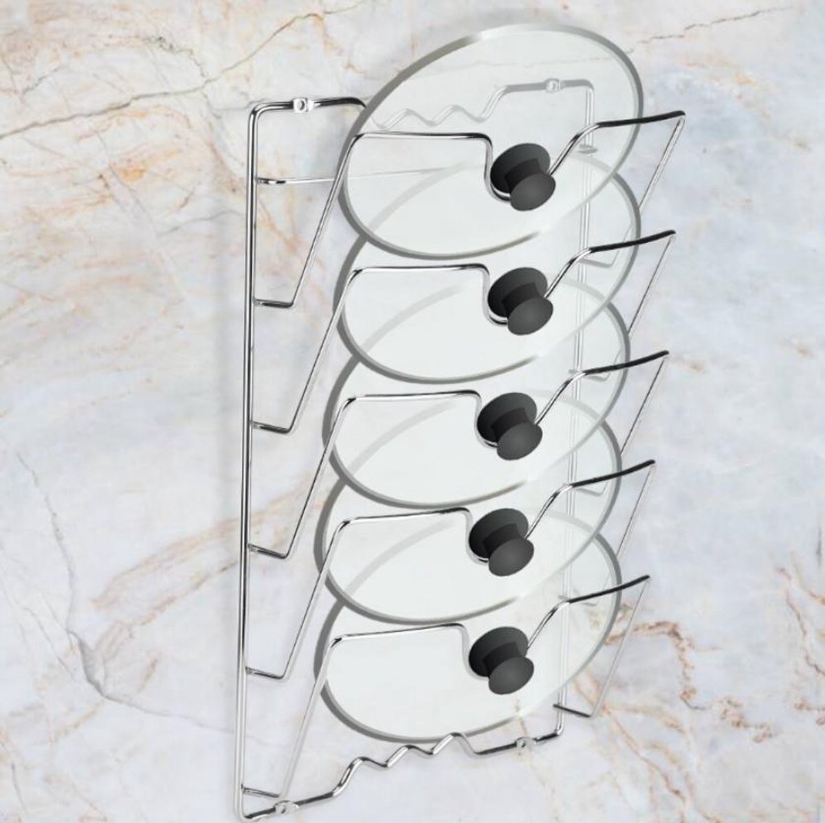 5-laagse Pannendekselhouder Voor Aan De Muur - Praktisch Keukengerei Voor Pot En Pannendeksel Dekselhouder Voor Kastdeur 5 Deksels 34 X 278 X 97 Cm