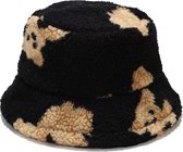 Junglestories Bucket Hat - Teddy Beer Hoed Nepbont Winter Muts - Zwart