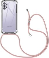 Samsung A32 5G Hoesje - Samsung Galaxy A32 5G hoesje transparant met rosé koord shock proof case