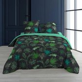 Dekbedovertrek Hotel kwaliteit 100% katoen Zwart met donker groene bladeren 240x220  3 delig