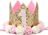 Verjaardag hoedje Wit/Goud/Roze 1 jaar - hoed 1e verjaardag - cakesmash - hoedje - 1 - birthday