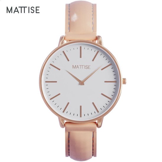 MATTISE Dames Horloge Rosé Goud met Roze Horlogebandje van Echt Leer — Valerie white 38 mm Quartz Horloge Dames — Horloge voor Vrouwen — Horloges Horologe Uurwerk Vrouwen Uurwerken