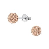 Joy|S - Zilveren bal kristal oorbellen - 6 mm rond - vintage roze