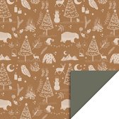 HOP - Cadeaupapier - Kerst - Vintage Cognac - Forest Green - 70x300 cm