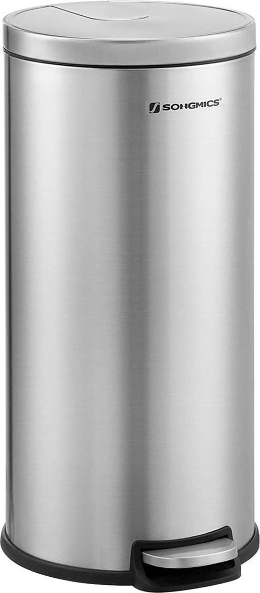 Segenn's Prullenbak - Afvalbak - 30 Liter - Prullenbakken - Pedaalemmer - met pedaal en deksel - vingerafdrukbestendig - Zilver