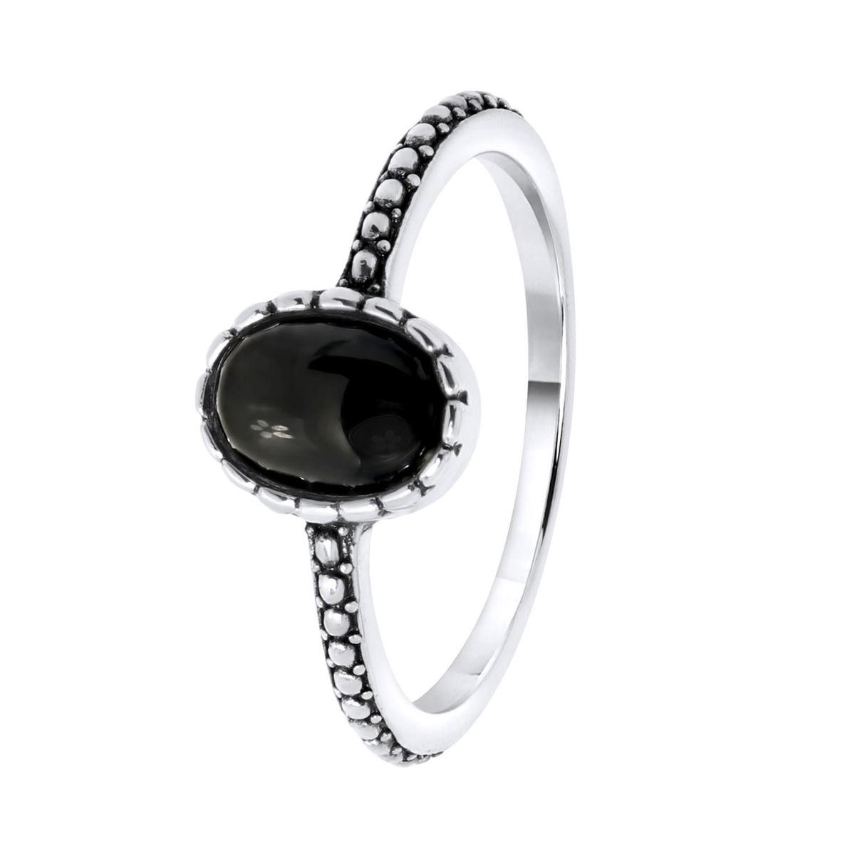 Lucardi - Dames Ring met Gemstone black onyx - Ring - Cadeau - Echt Zilver - Zilverkleurig