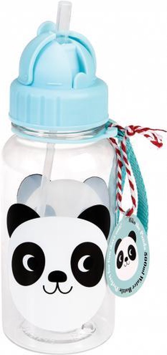 Rex London - Miko Panda - Drinkfles met Rietje - Drinkbeker - Schoolbeker - 500ml - Licht Blauw