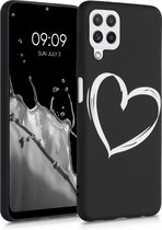 kwmobile hoesje voor Samsung Galaxy A22 4G - backcover voor smartphone - Brushed Hart design - wit / zwart