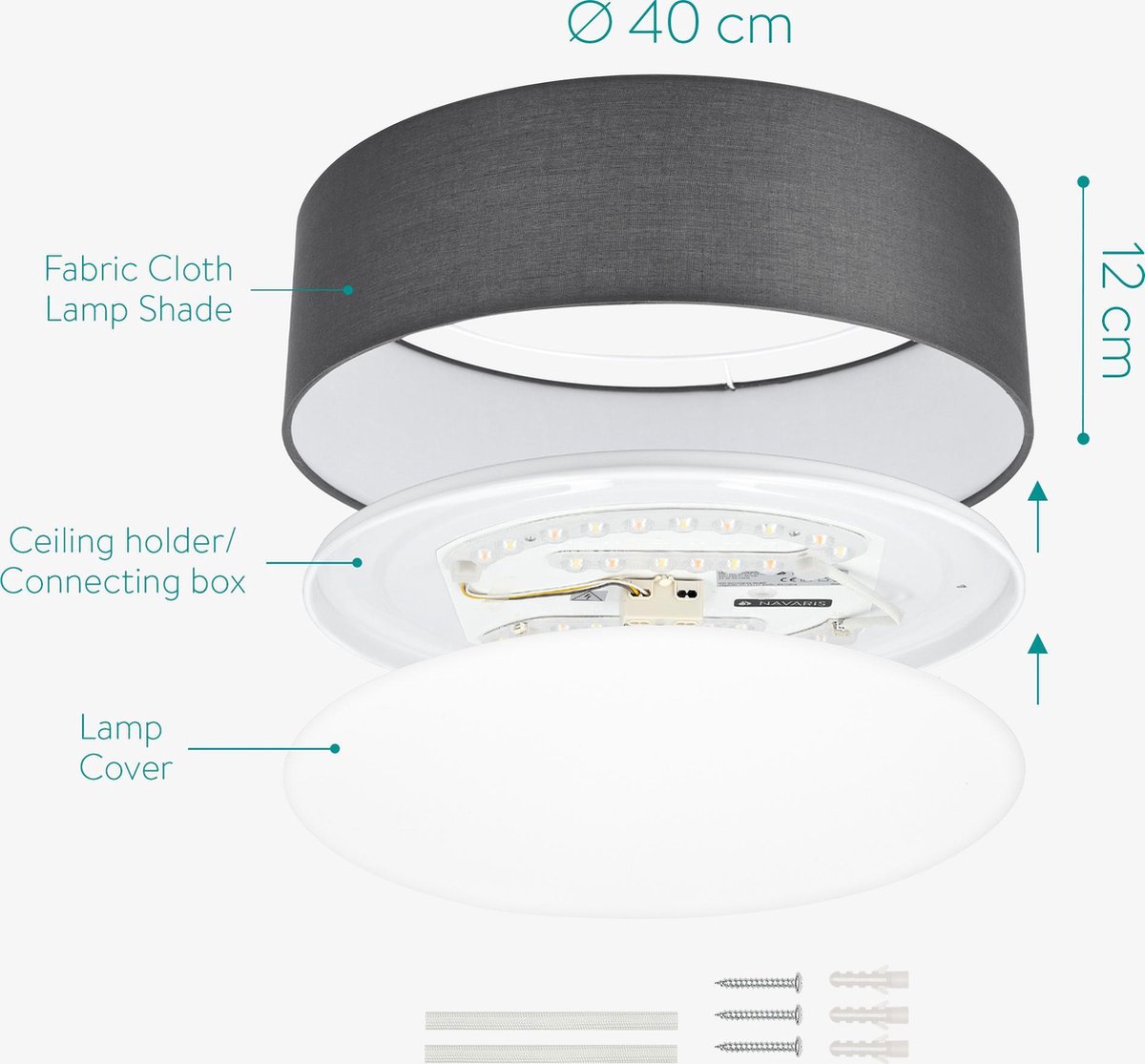 Navaris LED plafondlamp rond 12W 32 cm - Stoffen plafonnière met warm wit licht -... | bol