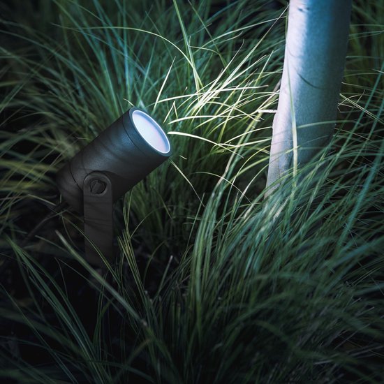 Philips Hue Lily Basisset Voordeelpakket van 4 Tuinspots (Antraciet) - Wit en Gekleurd Licht - Incl. 1 Voedingskabel - Tuinverlichting - Hue White and Color Ambiance