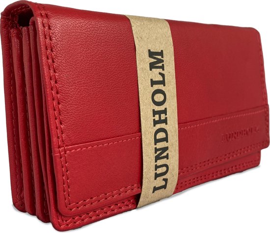 Lundholm portemonnee dames overslag rood RFID - Leren portefeuille dames met anti-skim bescherming - vrouwen cadeautjes overslagportemonnee dames rood