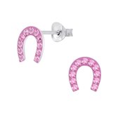 Joy|S - Zilveren hoefijzer oorbellen - kristal roze - 8 mm