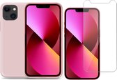 Hoesje geschikt voor iPhone 13 siliconen roze case - Screen Protector