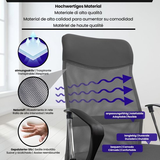 CLP Washington Bureaustoel | Kunstleer en netbekleding | Kantoorstoel met Zithoogte: 47 -55 cm grijs
