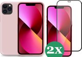Hoesje geschikt voor iPhone 13 Pro siliconen roze case - 2x Screen Protector Glas