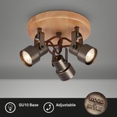 Briloner Leuchten TAHUN LED Spot Vintage 3-lichts metaal-hout anitk-grijs 1xLED GU10 5W 3000K draai- en kantelbaar