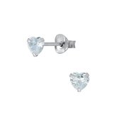 Joy|S - Zilveren hartje oorbellen - 4 mm  kinderoorbellen - kristal