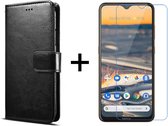 Nokia 5.3 hoesje bookcase met pasjeshouder zwart wallet portemonnee book case cover - 1x Nokia 5.3 screenprotector