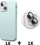 iPhone 13 Mini Hoesje Turquoise & Camera Lens Glazen Screenprotector - Siliconen Back Cover