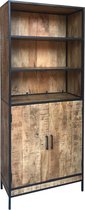Boekenkast Luuk met 2 deuren 84x40x200 cm mangohout en metaal
