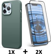 iPhone 13 Pro Hoesje Groen & 2X Volledige Glazen Screenprotector - Siliconen Back Cover