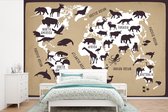 Carte du monde Witte avec fond marron et illustrations de silhouettes d'animaux 330x220 cm
