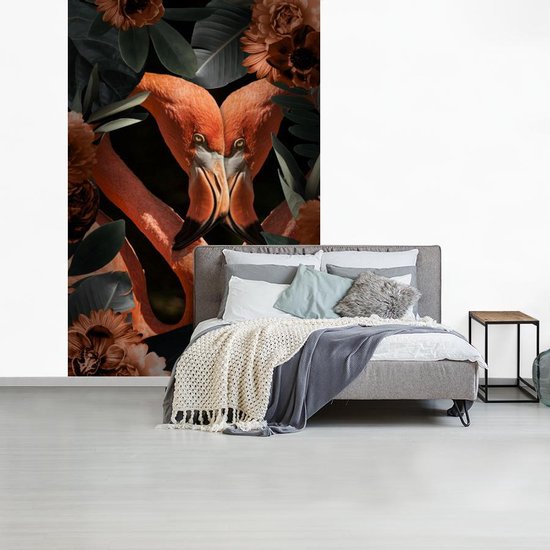 Deux flamants roses entre les feuilles et les fleurs 160x240 cm