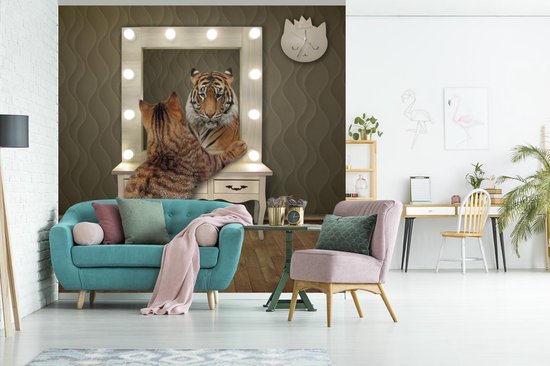 Papier peint - Papier peint photo Tigre - Chat - Miroir - Largeur 280 cm x hauteur 280 cm