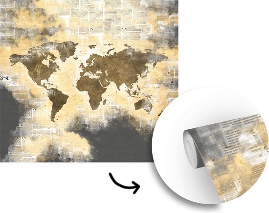 Papier Peint - Papier Papier peint photo Wereldkaart - Abstrait - Journaux - Largeur 220 cm x Hauteur 220 cm