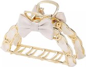 Haarklem goud met strik Wit- Hairclip - klassiek model Mooie haarklip haarklem- Veterstrik modern design - Haaraccessoire Wit