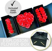 LOVELO®️ Explosion Flower Box I LOVE U - Luxe Geschenkdoos - Flowerbox - Giftbox - Explosion Box - 25 x 25 x 18 cm - Zwart - Inclusief Rode Zeep Rozen