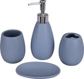 Badkamerset 4-delig grijs keramiek - Toilet/badkamer accessoires - zeepbakje - tandenborstel beker - zeeppompje